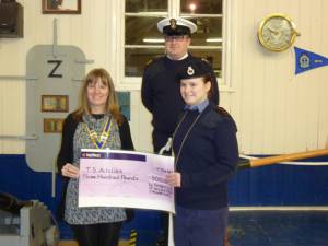 President Caroline presenting a cheque to Trowbridge Sea Cadets